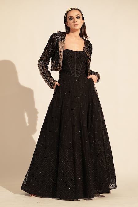evening dress with lace jacket | ... Jacket-Sliver-Satin-Overlay-Black-Lace- Long… | Lace evening dresses, Evening dresses for weddings, Evening dresses  with sleeves