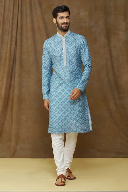 Samyukta Singhania Blue Kurta Cotton Digital Prints Geometric-floral Set 