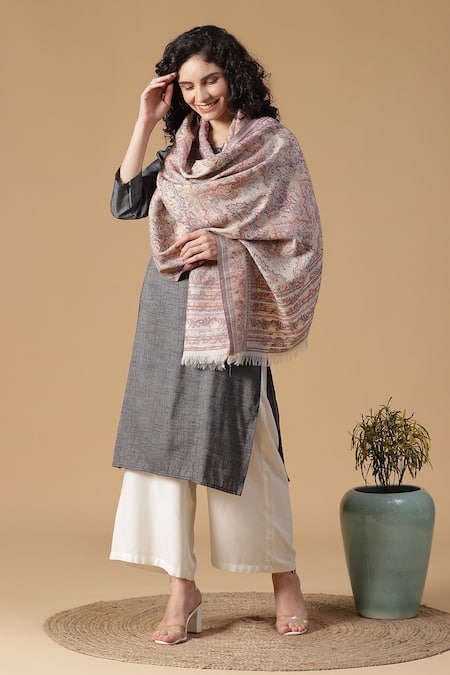 Shingora Off White Woven Floral Stole