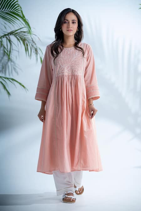 Pants and Pajamas Rozovo Chikankari A-Line Kurta & Pant Set 