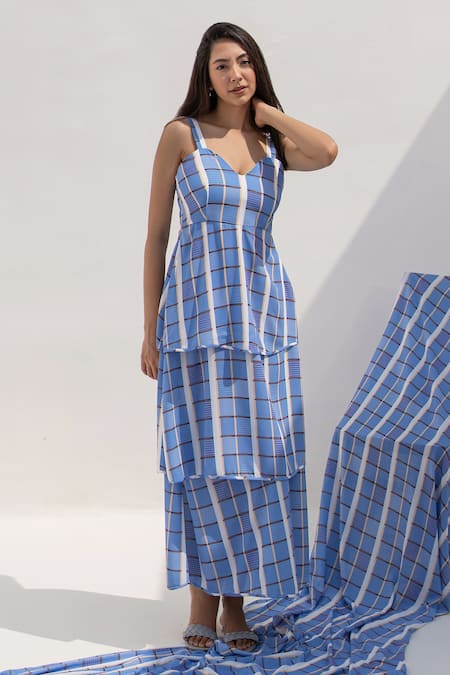 Kritika Madan Label Checkered Print Tiered Maxi Dress 