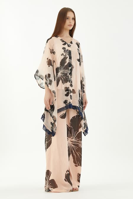 KoAi Pink Chiffon Floral Pattern Pant 
