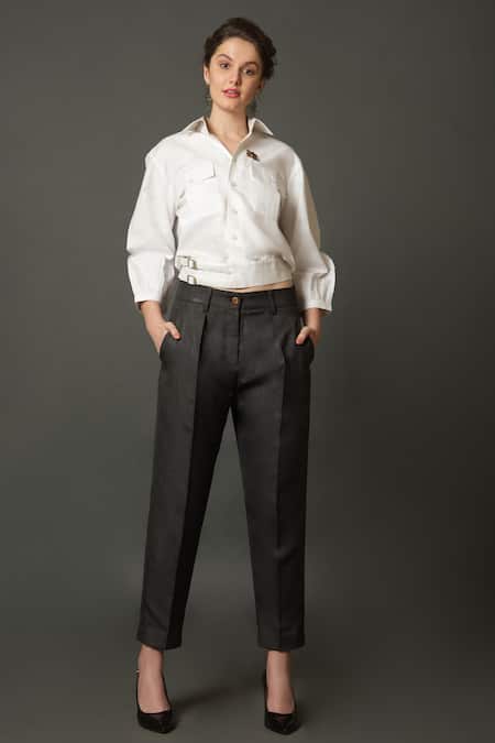 House Of Behram Spread Collar Crop Shirt 