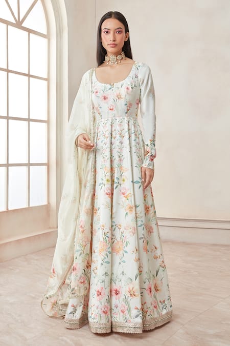 LASHKARAA Printed Floral Kalidar Pishwas Kurta Set 