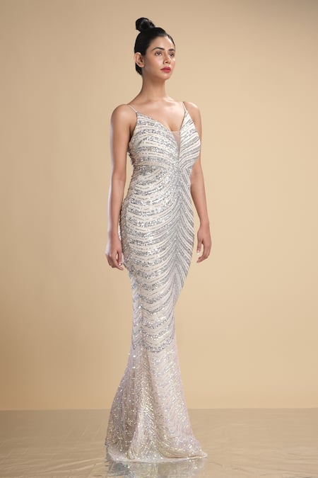 Kommal Sood Graphic Pattern Sequin Work Strappy Gown 