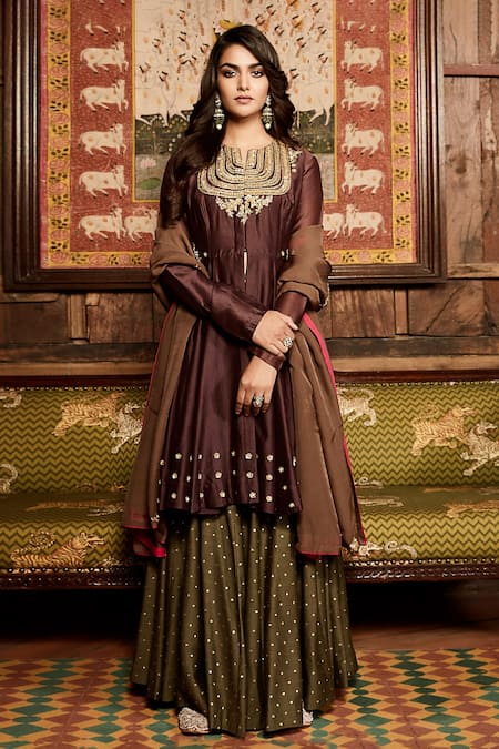 Green Anarkali Sharara Suit Online at Best Price - Rutbaa