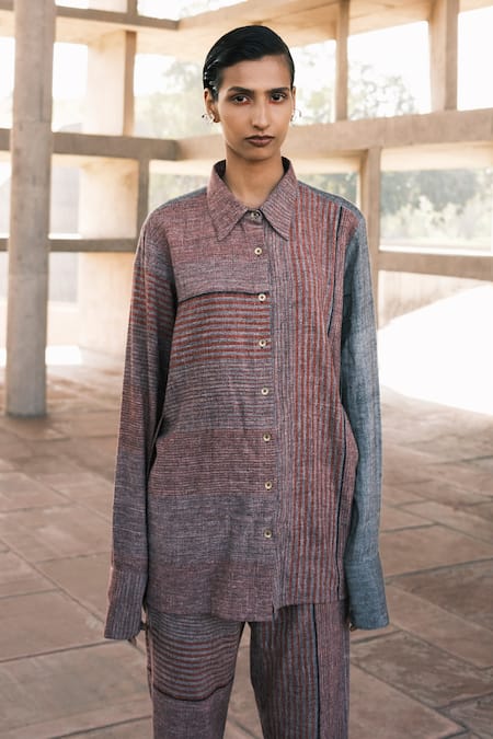 Urvashi Kaur Petro Striped Hand Spun Cotton Shirt 