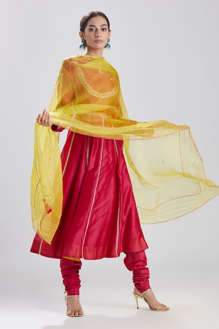 Buy Megha Bansal Pink Tulle, Silk Chanderi Gota Work Keyhole Malini Embroidered Anarkali Set Online at Aza Fashions Buy_Megha Bansal_Pink Tulle, Silk Chanderi Gota Work Keyhole Malini Embroidered Anarkali Set _Online_at_Aza_Fashions