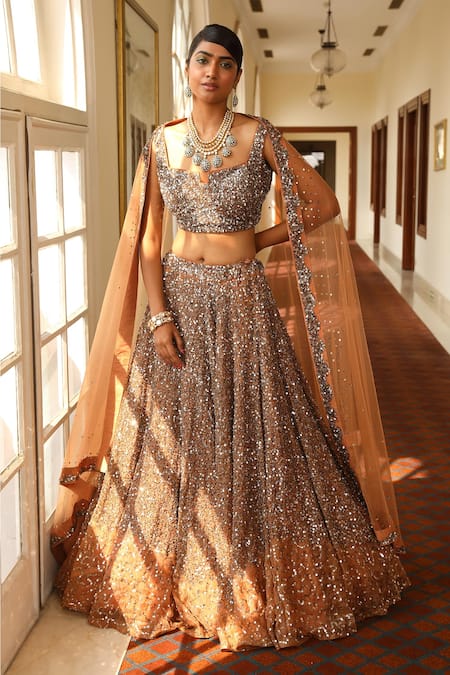 Miku Kumar Scattered Sequin Embroidered Bridal Lehenga Set 