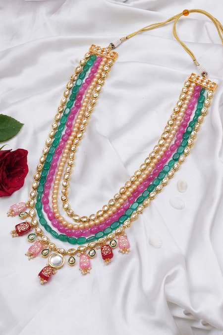 Ruby Raang Bead & Kundan Studded Necklace 