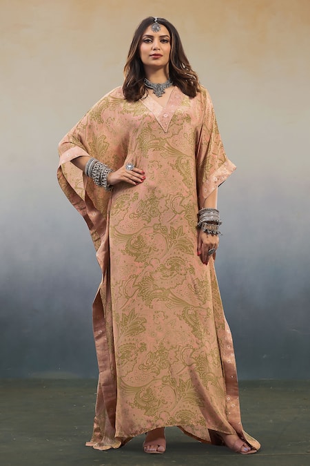 AFFROZ Paisley Print V-Neck Kaftan 