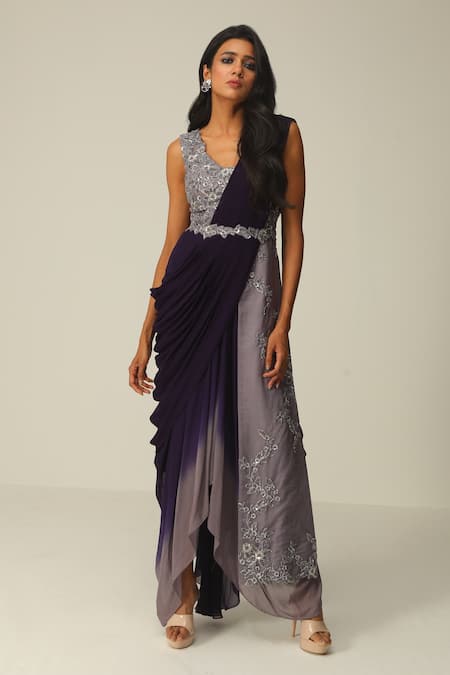 Rishi and Soujit Ombre Saree Gown With Belt 