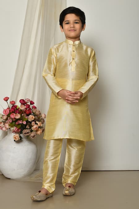 Petite Pomme Gold Silk Woven Straight Kurta With Pant 