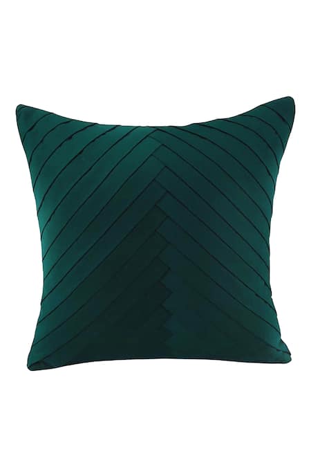 Throwpillow Emerald Green Blend Of Cotton And Polyester Pleated Cushion Cover - Single Pc 