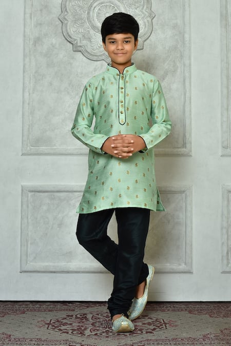 Petite Pomme Green Polyester, Silk Embroidery Paisley Pattern Kurta And Churidar Set 