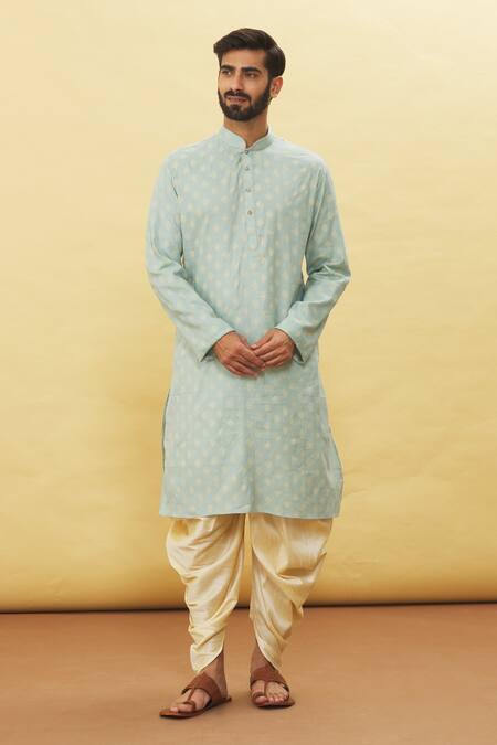 Arihant Rai Sinha Green Silk Leaf Pattern Kurta And Dhoti Pant Set 