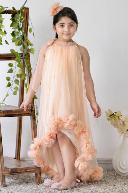 Peach Net High-Low Dress For Girls Design by Darleen Kids Couture at  Pernia's Pop Up Shop 2024