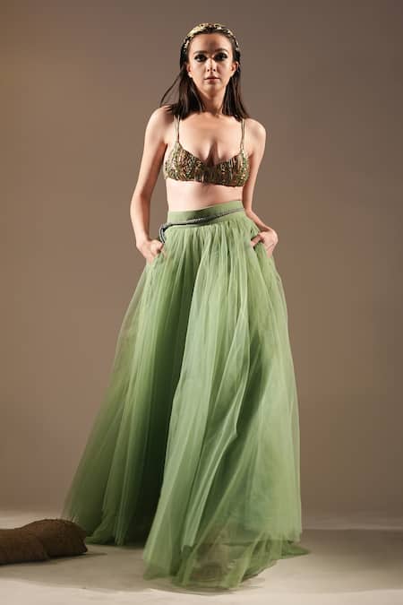 Nikita Mhaisalkar Green Luxe Suiting Embellished Metallic And Sequin Work & Bralette 