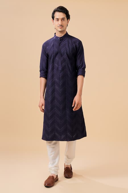 Raghavendra Rathore Blue Chevron Pattern Kurta 