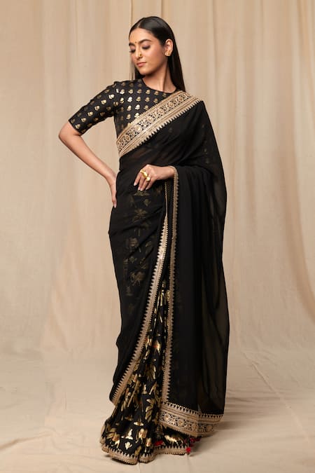 Buy online Women's Bordered Black Colored Saree With Blouse from ethnic  wear for Women by Trendy Store for ₹809 at 73% off | 2024 Limeroad.com