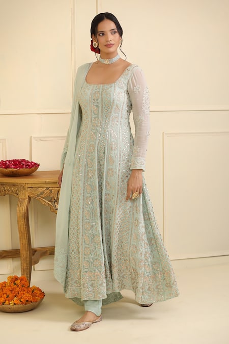 Esha Koul Chikankari Embroidered Anarkali Set 