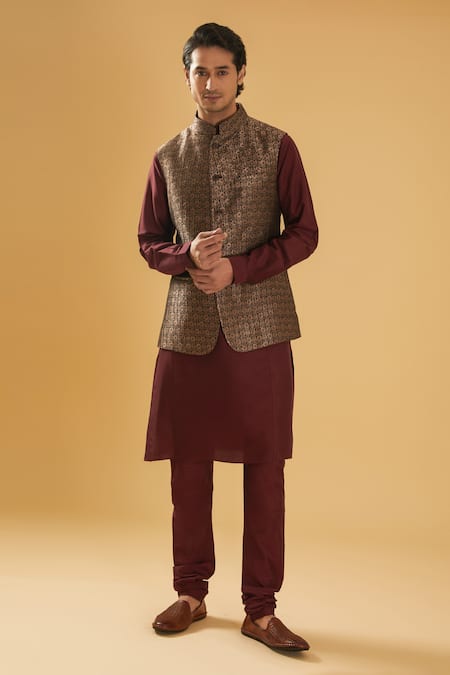 Raghavendra Rathore Blue Brocade Bundi & Kurta Set 