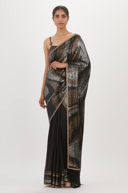 GOLDEN SEQUIN WORK SAREE – Estie Couture