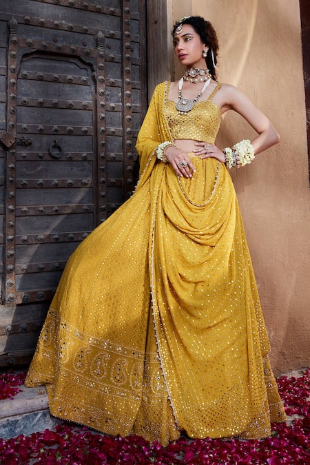 Yellow color designer Silk lehenga choli At Affordable Price – Joshindia
