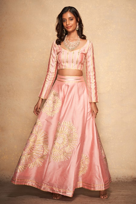 Gulabo by Abu Sandeep Placement Rose Pattern Skirt 