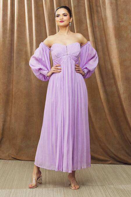 Shop_Bump Loving_Purple Viscose, Polyester Crystals Sweetheart Ariel Off-shoulder Maternity Gown _Online_at_Aza_Fashions