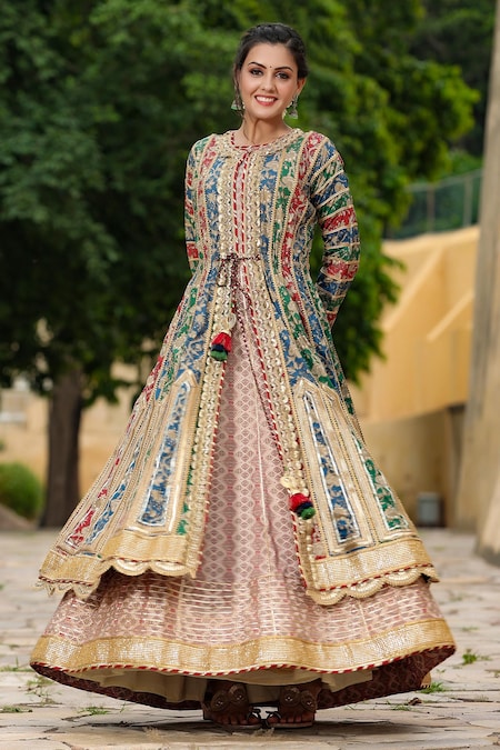 Multi Color Printed Jacket Style Sharara Suit