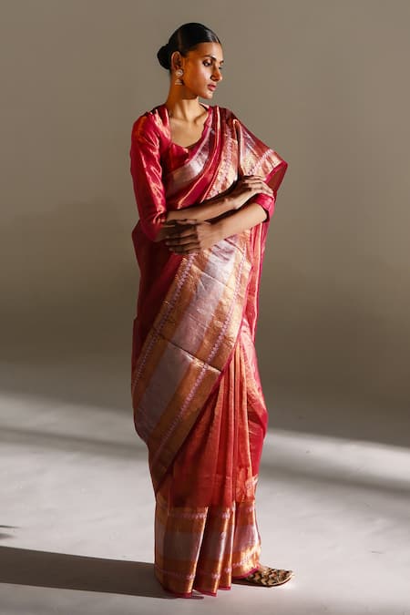 Mimamsaa Magenta Tissue Silk Woven Bell Saree  