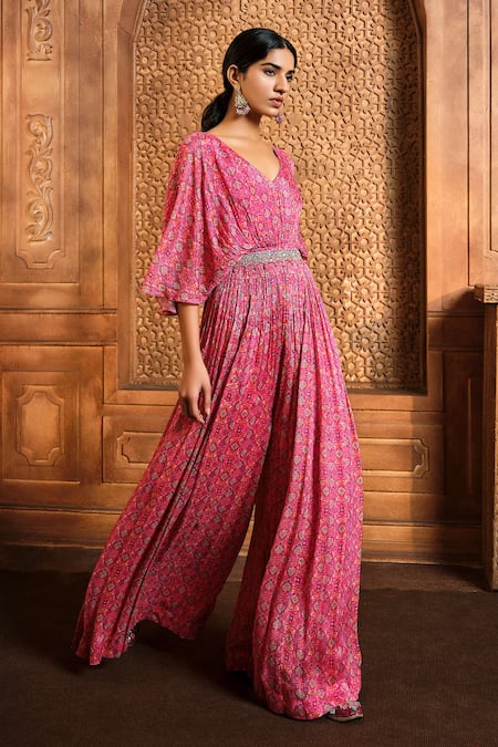 Aneesh Agarwaal Persian Print Jumpsuit With Belt 