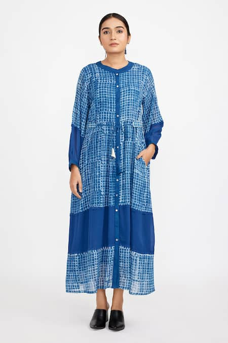 Jayati Goenka Checkered Handblock Print Button-Down Dress 