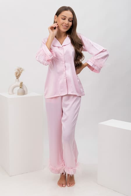 Dawn And Dusk Rosette Feather Detailed Shirt & Pant Set 