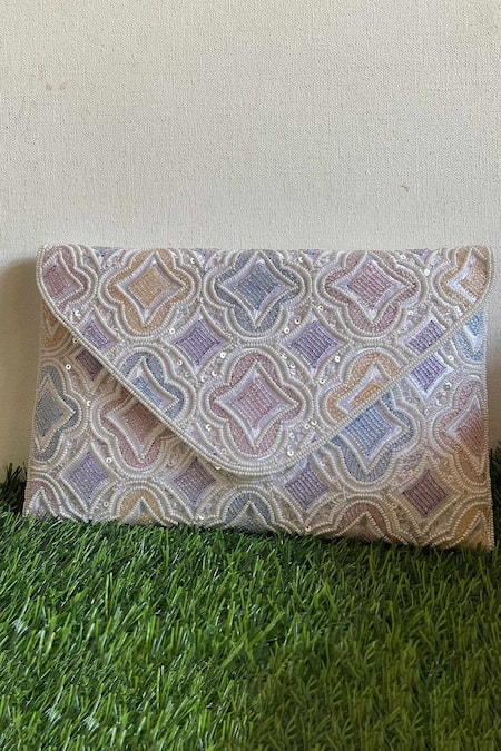 Kreivo By Vamanshi Damania Quatrefoil Beads Embellished Envelope Bag 