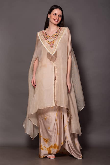 Vara by Vibha n Priti Embroidered Cape Draped Skirt Set 