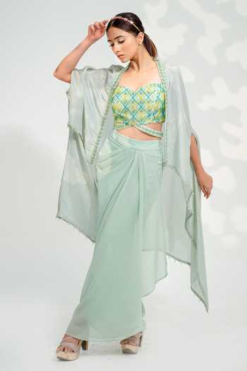 Tamaraa By Tahani Crystal Embroidered Blouse Dhoti Skirt Set 