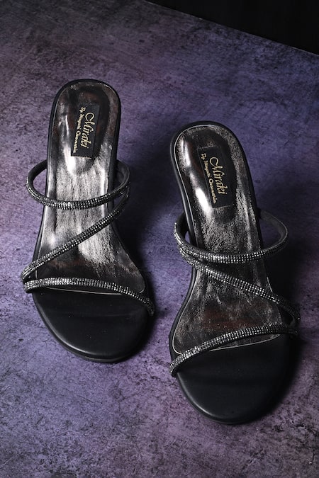 Shop Miraki Black Embellished Rhinestone Straps Heels at Aza Fashions Shop_Miraki_Black Embellished Rhinestone Straps Heels _at_Aza_Fashions