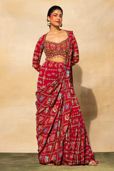 DiyaRajvvir Geometric Jaal Print Gharara Saree 