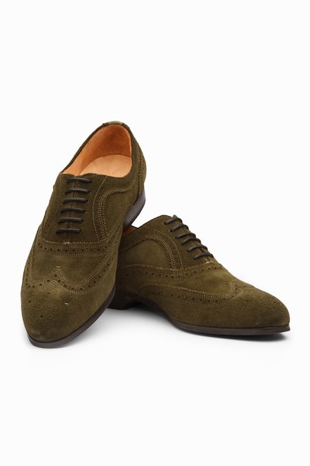 dapper Shoes Green Wingtip Oxford Leather Shoes 