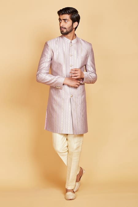 Amrin khan Stripe Pattern Sherwani Set 