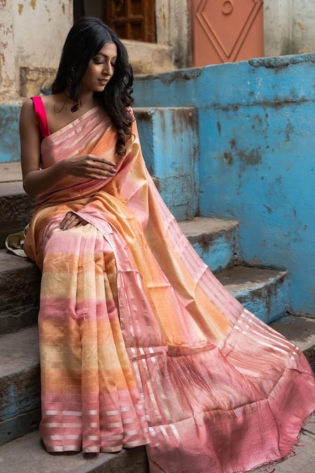 TaBa Kashi By Artika Shah Multi Color Moonga Dyed Rangkat Saree  