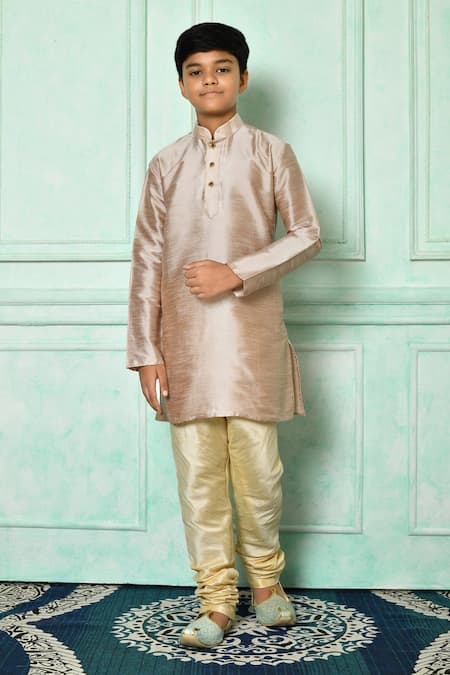 Petite Pomme Brown Silk Solid Kurta  