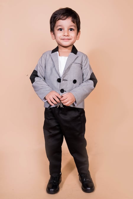 Toplove Black Cotton, Taffeta Checkered Pattern Blazer 