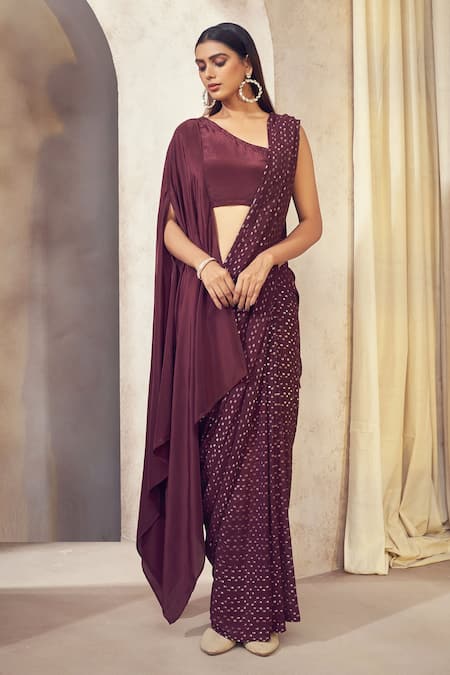 AFFROZ Geometric Pattern Saree With Asymmetric Cape Blouse 