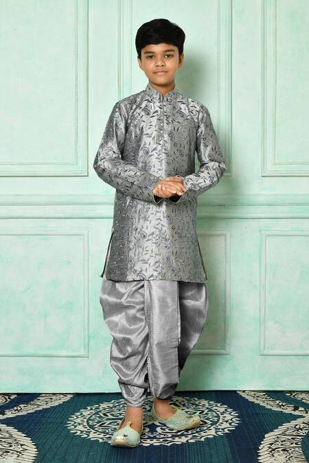 Buy Grey Dupion Art Silk Embroidered Paisley Pattern Kurta With