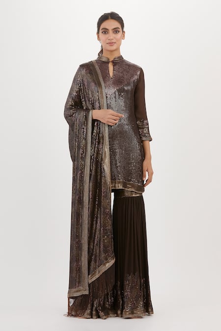 Nakul Sen Sequin Embroidered Short Kurta Sharara Set 