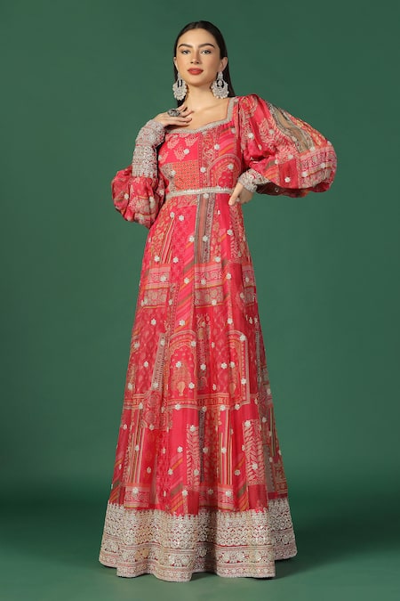 Two Sisters By Gyans Gota Embroidered Border Chiffon Anarkali 
