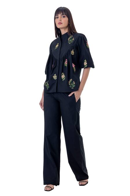 Buy Gaya Multi Color Cotton Embroidered Floral Band Collar Blossom Shirt at Aza Fashions Buy_Gaya_Multi Color Cotton Embroidered Floral Band Collar Blossom Shirt _at_Aza_Fashions